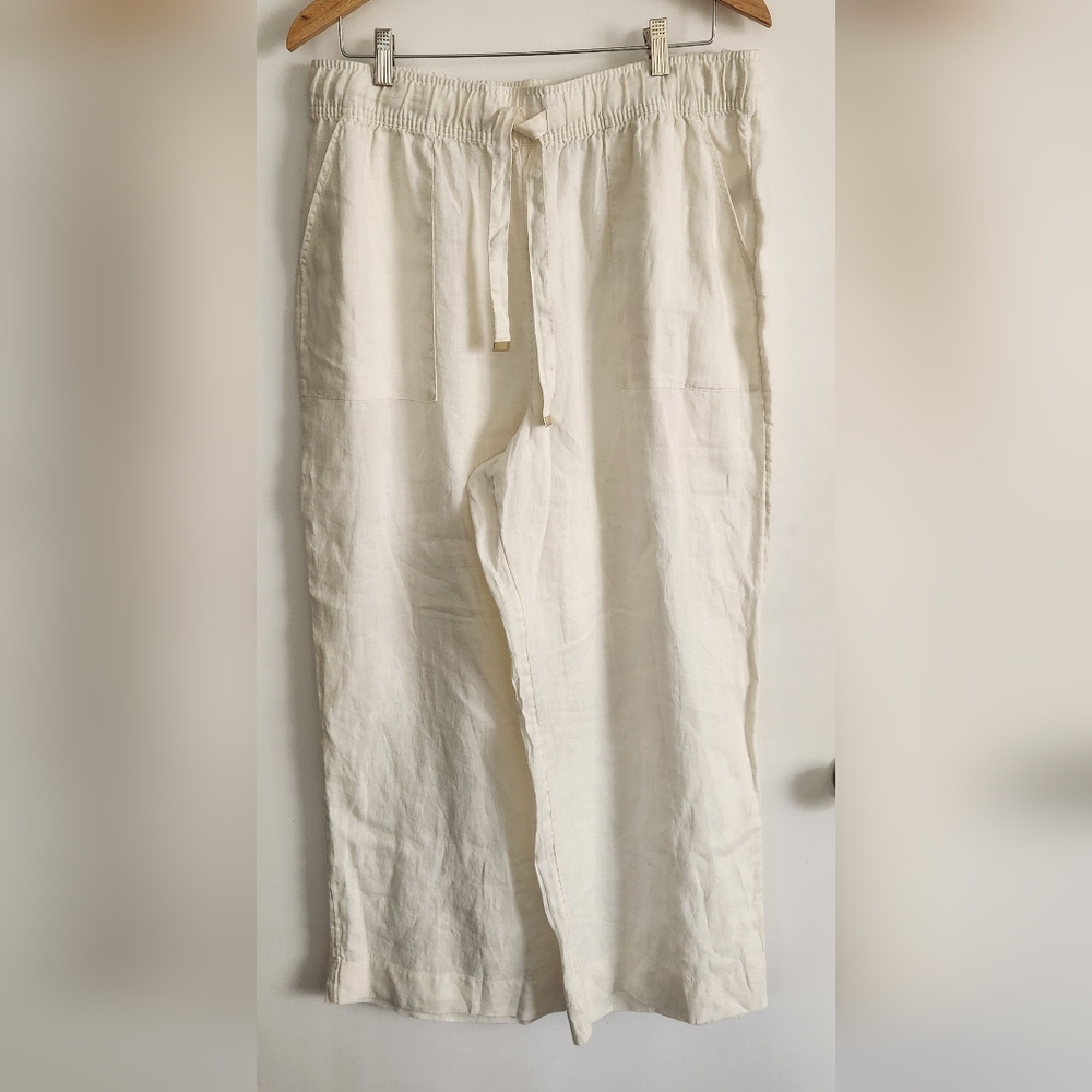 Joie Cream Wide-Leg Linen Blend Pants